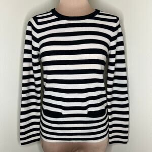 Club Monaco Wool Sweater w Elbow Patch XS Womens Italian Yarn Striped Knit Black